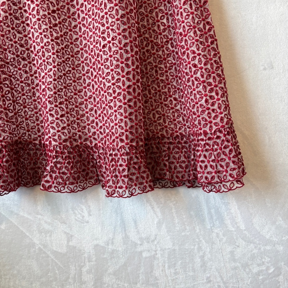Doen Heirloom Red sheer Constellation poppy Ruffled Tiered Gown Dress size large - Picture 16 of 16